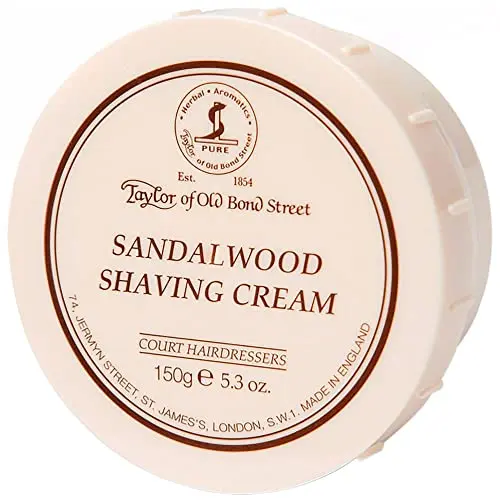Taylor of Old Bond Street Sandalwood Shaving Cream Bowl in classic ceramic container