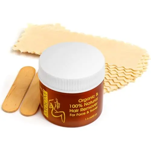 MOOM organic sugaring wax travel jar with applicator sticks