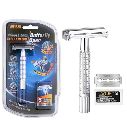 WEISHI chrome butterfly open double edge safety razor