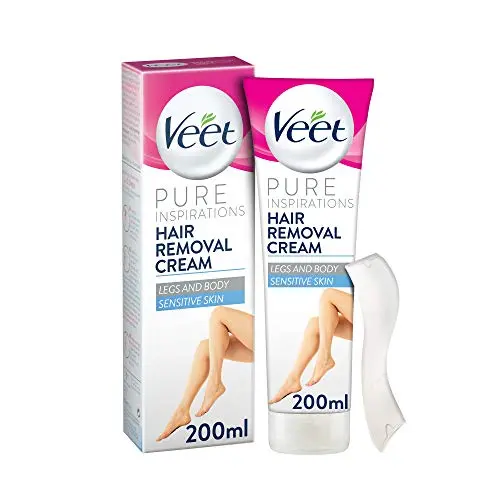 Veet Sensitive Skin Hair Removal Cream bottle with aloe vera and vitamin E