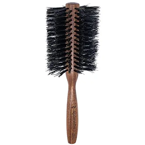 Spornette large black round brush with boar bristles and wooden barrel
