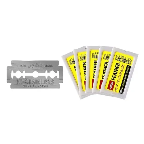 Feather double edge safety razor blades in a 50-count package
