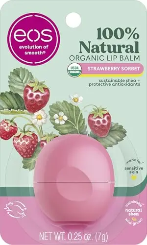 eos Organic Lip Balm Sphere in Strawberry Sorbet flavor