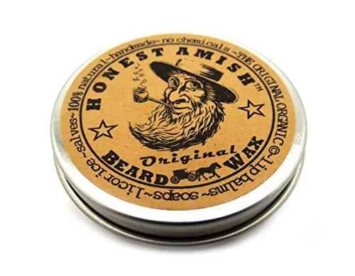 Honest Amish Original Beard Wax in a small round tin