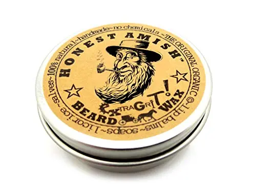 Honest Amish Extra Grit Beard Wax in a small plastic jar