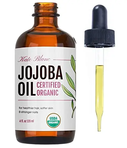 Kate Blanc Cosmetics Organic Jojoba Oil in amber glass bottle