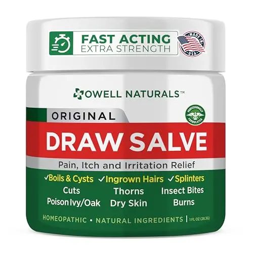 OWELL Naturals drawing salve ointment in a small tin for ingrown hairs and splinters