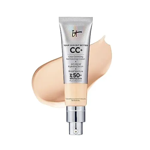 IT Cosmetics CC+ Cream in a silver tube with pink accents