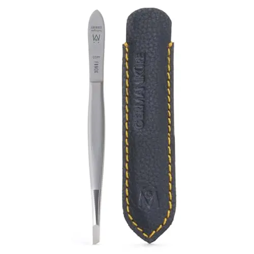 GERMANIKURE classic slanted tweezers in leather sleeve