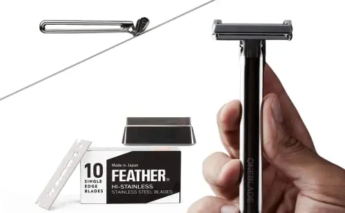 OneBlade Genesis stainless steel safety razor with stand