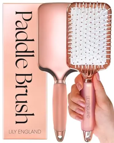 Lily England Paddle Hair Brush in Rose Gold and White with gel handle