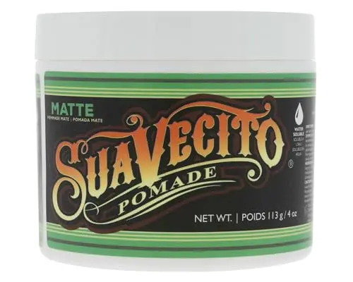 Suavecito Matte Pomade jar with black and grey label