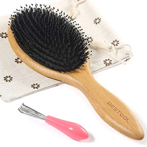 BESTOOL oval boar and nylon bristle hair brush with bamboo handle