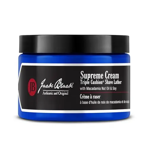 Jack Black Supreme Cream shaving cream in a white jar