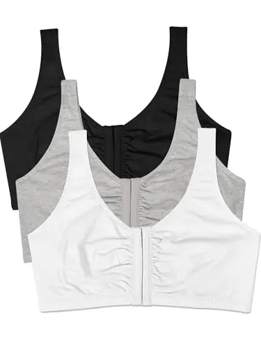 Fruit of the Loom 3-pack of front closure cotton sports bras