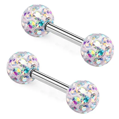 ZHIYAOR Crystal Nipple Rings with Surgical Steel Bar