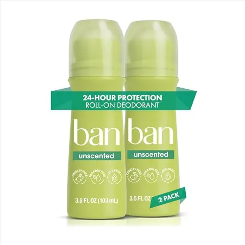 Ban Invisible Roll-on Antiperspirant Deodorant for Women and Men, Unscented
