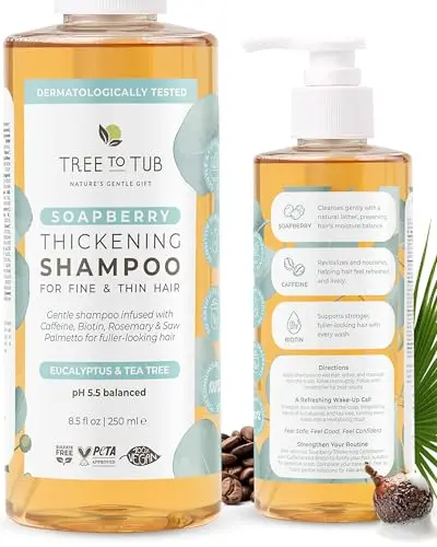 Tree to Tub Biotin Shampoo bottle with natural ingredients label