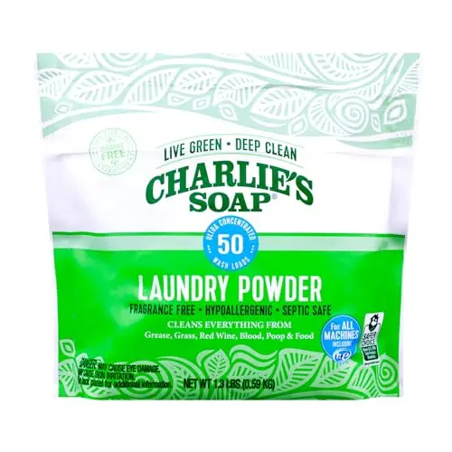 Charlie's Soap Laundry Powder in a small paper bag