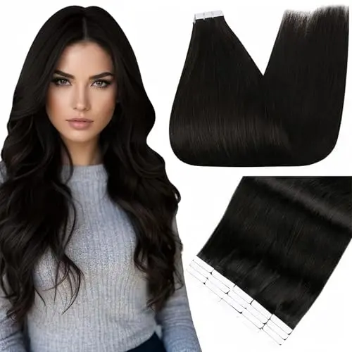 Full Shine 18-inch black tape-in hair extensions showing seamless application