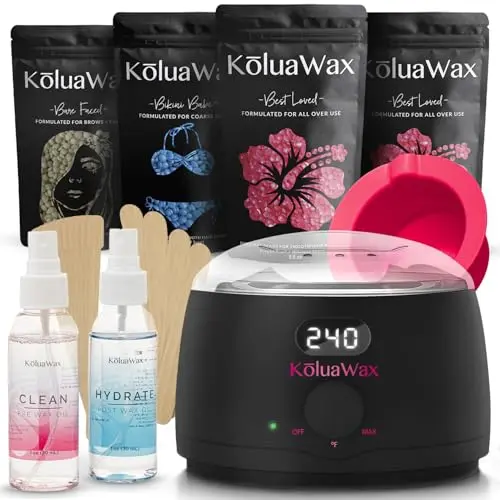 KoluaWax black digital wax warmer kit with wax beads and accessories