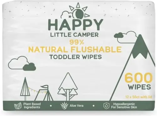 Happy Little Camper natural flushable wipes with aloe vera for sensitive skin