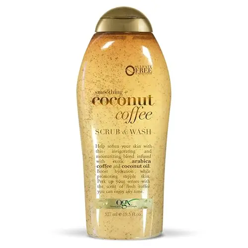 OGX Coconut Coffee Body Scrub bottle with brown liquid