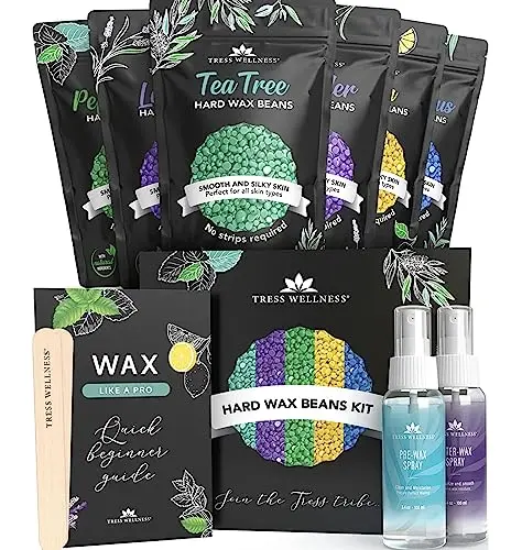 Tress Wellness hard wax beads kit with various scents and applicators