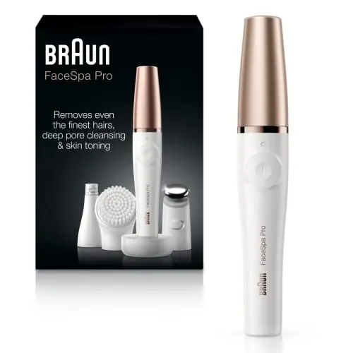 Braun Facespa Pro 911 white and bronze epilator with multiple attachments