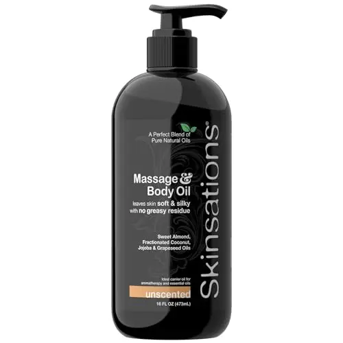 Skinsations unscented massage oil bottle with pump dispenser