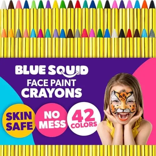 Blue Squid Face Paint Crayons in a set of 42 colorful sticks