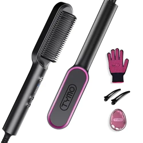 TYMO black hair straightener brush with comb teeth and temperature settings
