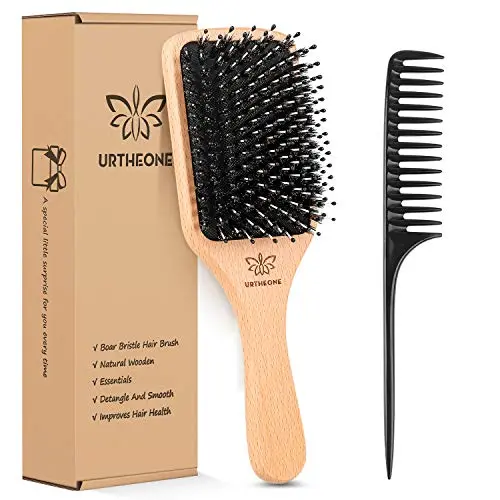 URTHEONE natural wood paddle brush with boar and nylon bristles