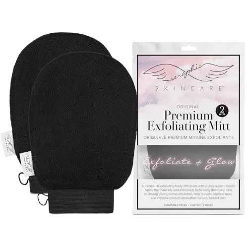 Seraphic Skincare black premium exfoliating mitts two pack