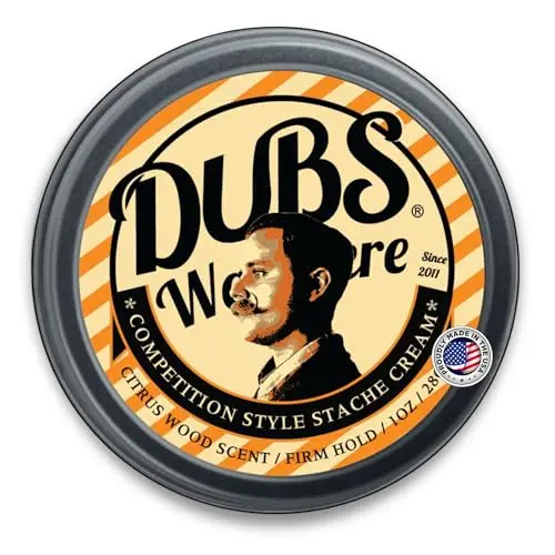 Dubs Was Here strong hold mustache wax with sandalwood bergamot scent