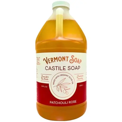 Large bottle of Vermont Soap organic patchouli rose castile liquid soap