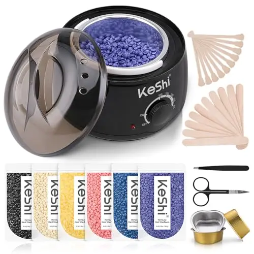 KeShi wax warmer kit with multiple colored wax beads and accessories