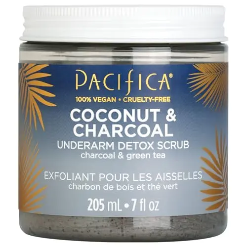 Pacifica Underarm Body Scrub jar with coconut and charcoal
