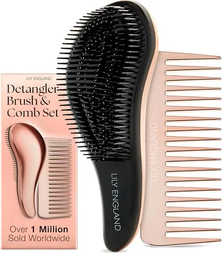Lily England rose gold detangling hair brush and wide tooth comb set