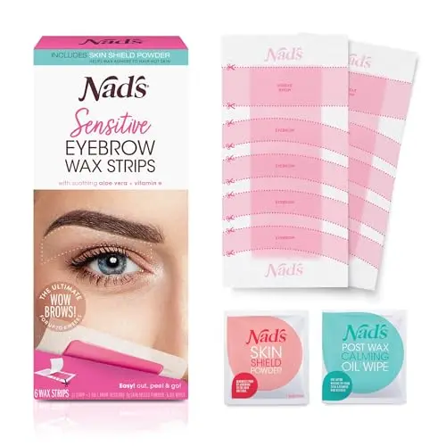 Nad's Eyebrow Wax Strips kit with template strips and calming wipes