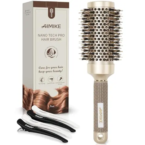 AIMIKE round hair brush with gold nano thermal ceramic barrel and boar bristles