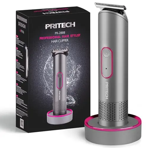 PRITECH women's bikini trimmer with standing charging dock and attachments