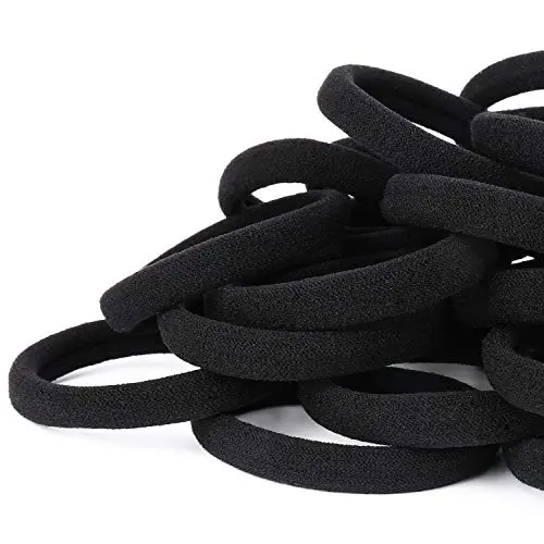 Qarwayoc 50 pack of black seamless cotton hair ties