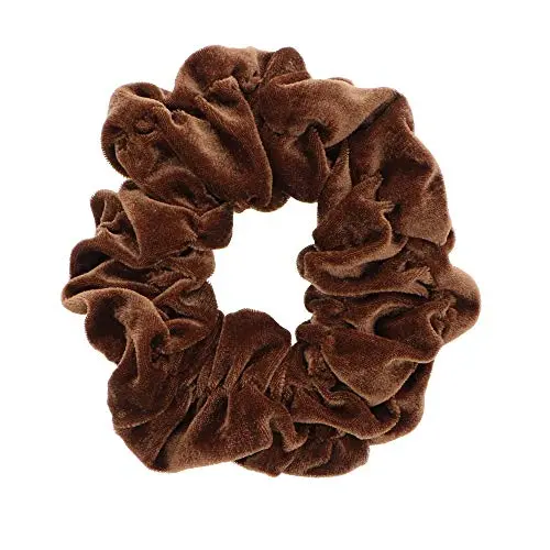 A single, plush light brown jumbo velvet scrunchie.