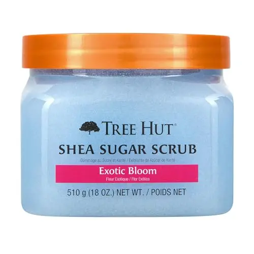 Tree Hut Exotic Bloom Shea Sugar Scrub in a pink tub