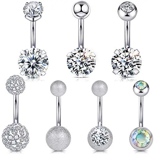 Wssxc 7-piece surgical steel belly button ring set with cubic zirconia