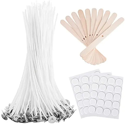 ANTUNIHOD 100-piece candle wick set with stickers and wooden centering tool