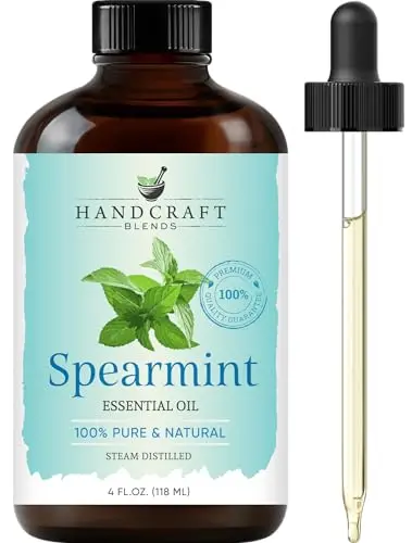 Handcraft Blends Spearmint Essential Oil in an amber glass bottle with a dropper