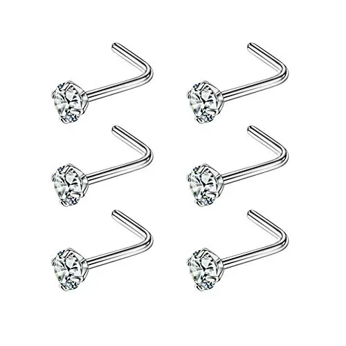 FANSING surgical steel L-shaped nose stud with 3mm cubic zirconia