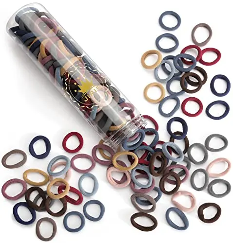 100-piece multicolor pack of seamless cotton hair elastics